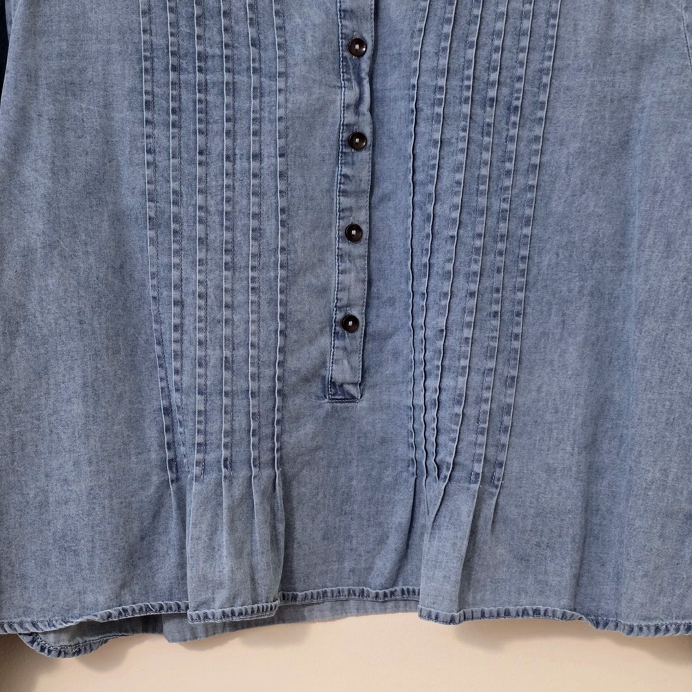 Natural Life Long Sleeve Chambray Cropped Top Sz S Pintuck Boxy Oversized Boho - Picture 3 of 10